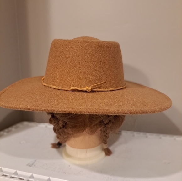 Upscaled Camel Color Wool Blend Hat With Handmade Leather Beaded Hatband - Picture 3 of 4